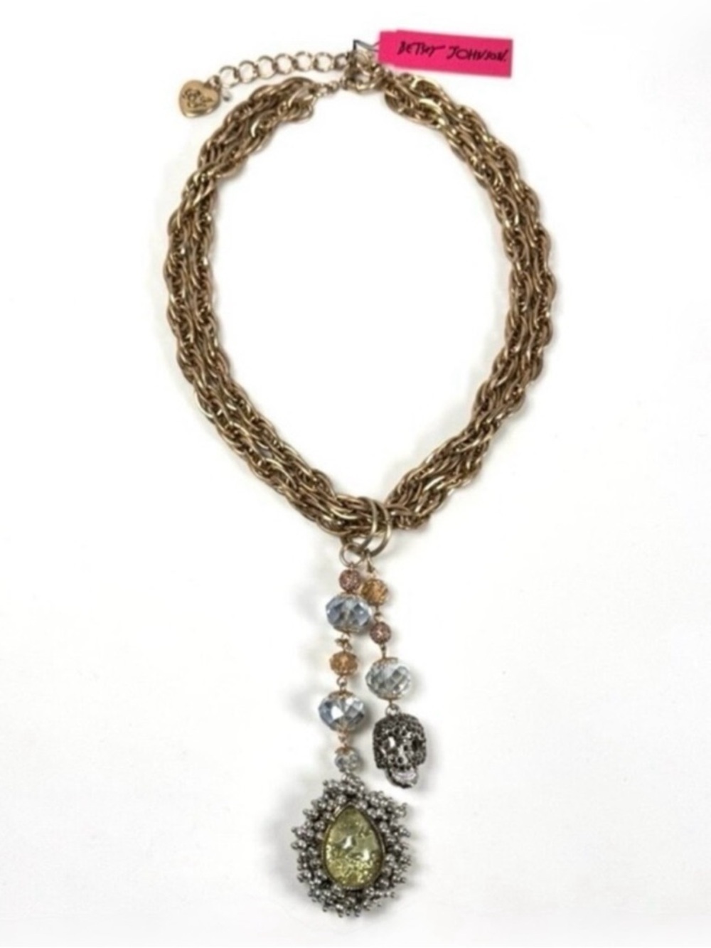 NWT Vintage Y2K  Betsey Johnson Chunky Chain Pendant Necklace Gold Skull